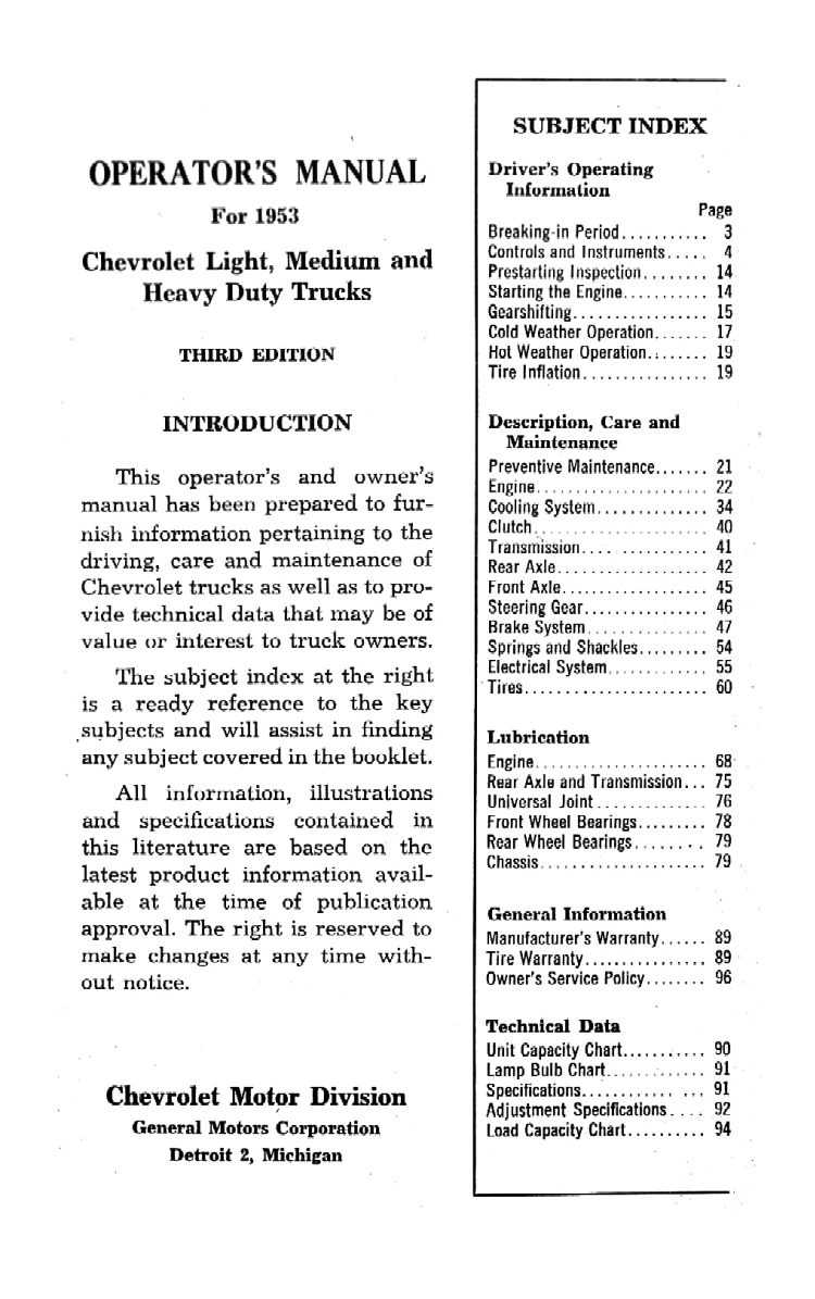 1953 Chevrolet Trucks Operators Manual Page 38